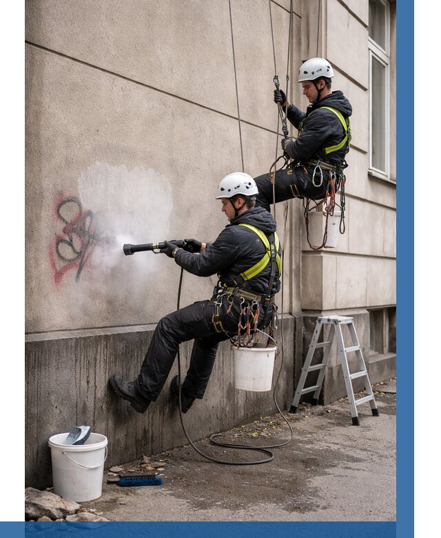 Удаление граффити с фасада в Котельниках от 4778 р. | ВЫСОТНИК-Ктн