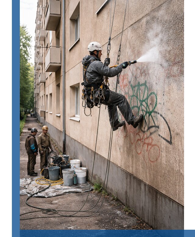 Удаление граффити с фасада в Котельниках без следов и повреждений