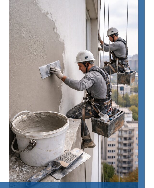 Шпаклевка фасада на высоте в Котельниках от 743 р. | ВЫСОТНИК-Ктн