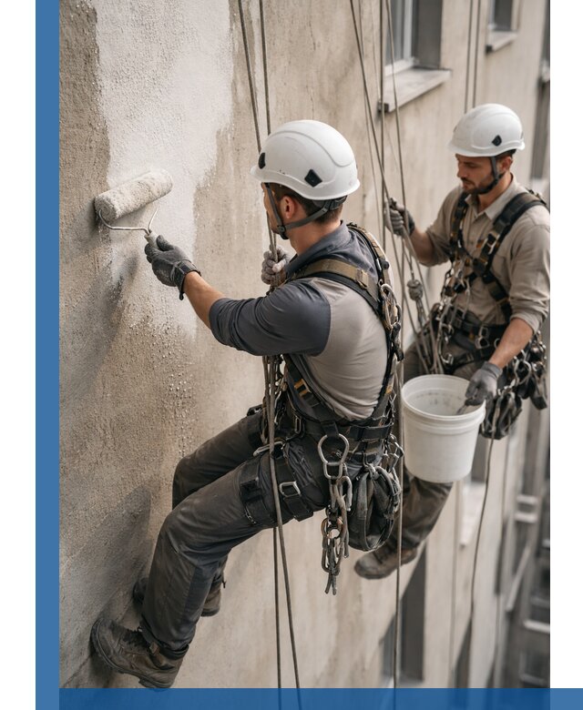 Грунтовка фасада на высоте в Котельниках промышленными альпинистами