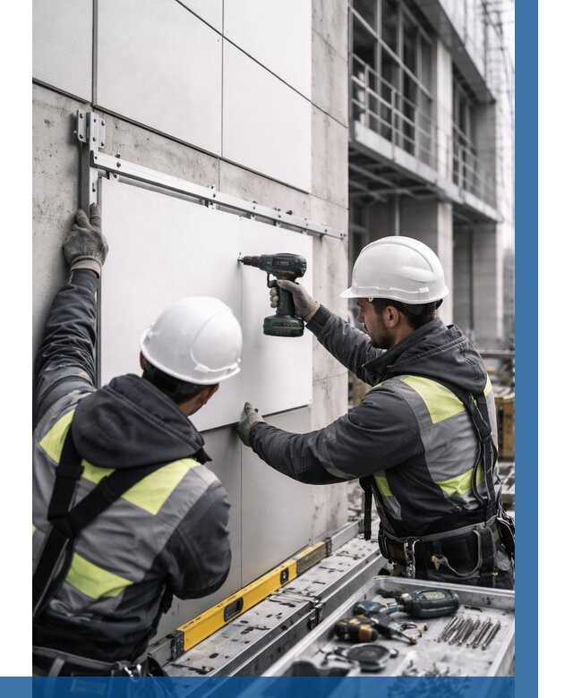 Монтаж композитных панелей фасада в Котельниках от 2655 р. | ВЫСОТНИК-Ктн