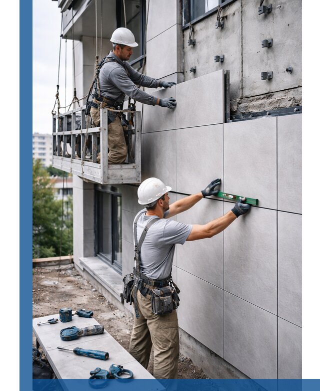 Монтаж керамогранита на фасад в Котельниках под ключ с гарантией качества