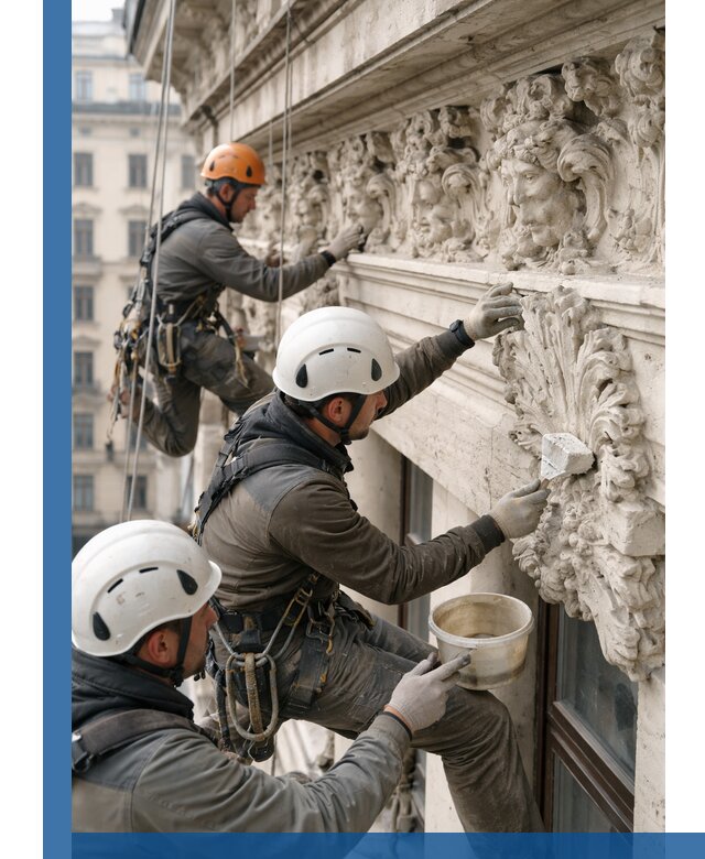 Реставрация фасадной лепнины с высотными работами в Котельниках