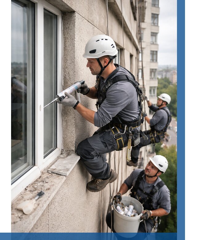 Герметизация оконных швов снаружи в Котельниках от 1593 р. | ВЫСОТНИК-Ктн