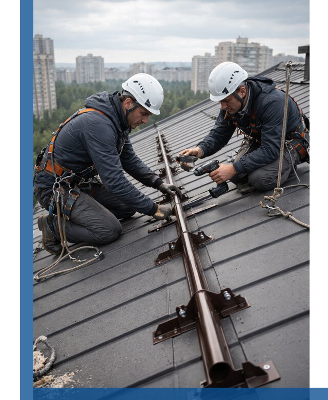 Монтаж снегозадержателей на кровле зданий в Котельниках под ключ