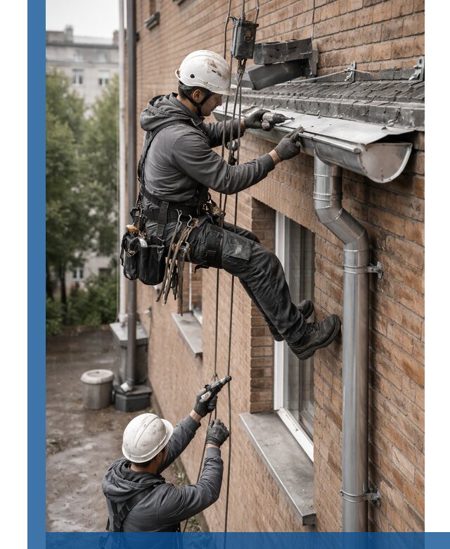 Монтаж водосточной системы на здании в Котельниках под ключ