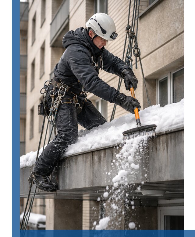 Очистка козырьков от снега в Котельниках круглогодично безопасно