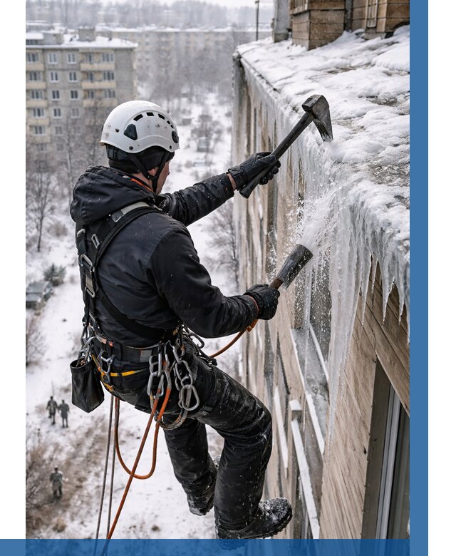 Сбивание сосулек с крыши в Котельниках по цене от 4778 р. | ВЫСОТНИК-Ктн