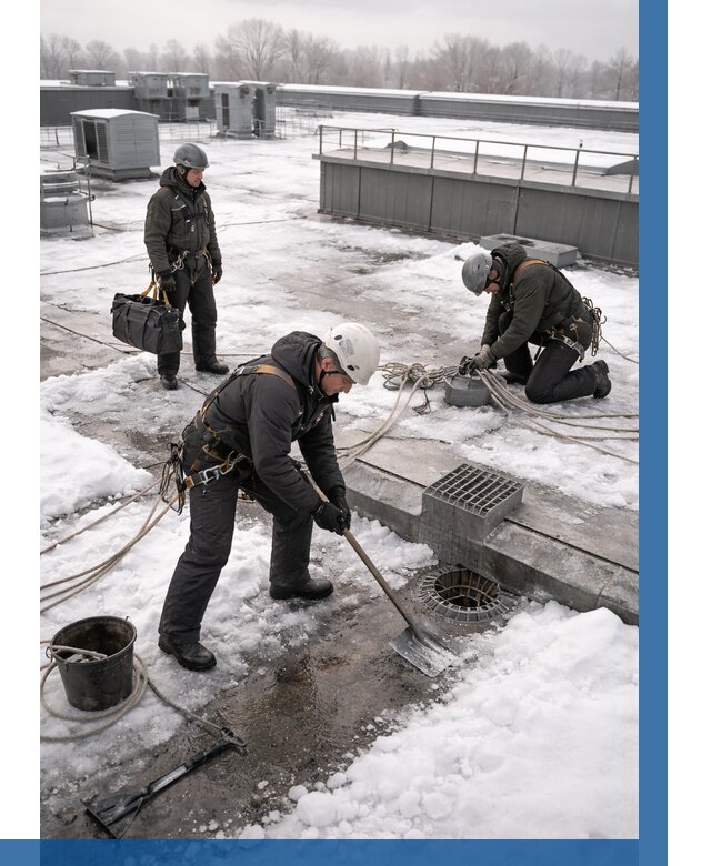 Абонентское обслуживание кровли зимой в Котельниках от 8494 р. | ВЫСОТНИК-Ктн