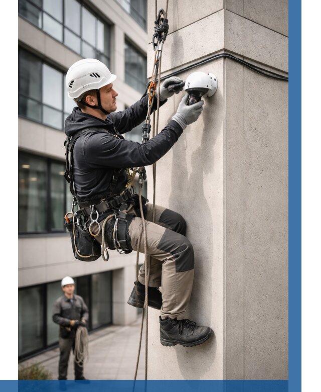 Монтаж камер видеонаблюдения на фасаде в Котельниках от 9025 р.-ВЫСОТНИК-Ктн