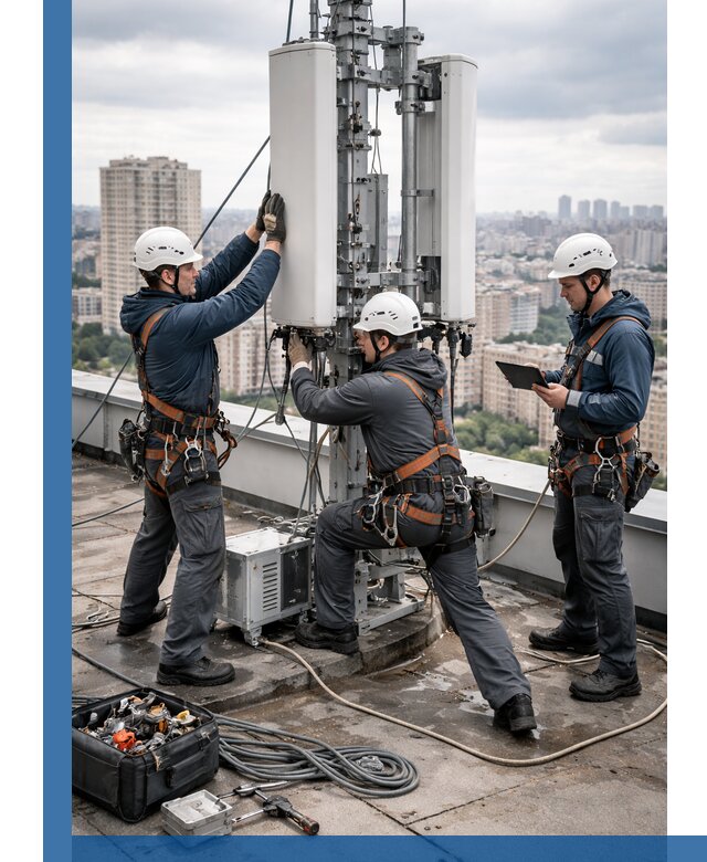 Монтаж антенн связи на крыше в Котельниках с вводом в эксплуатацию