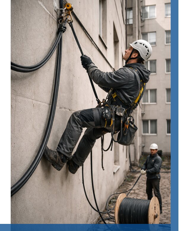 Протяжка кабеля питания на высоте в Котельниках от 478 р. | ВЫСОТНИК-Ктн