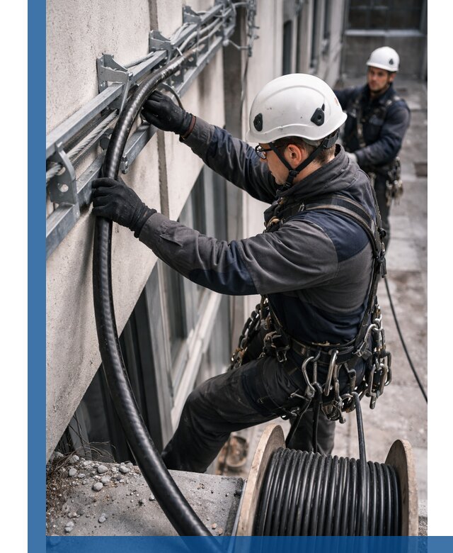 Протяжка кабеля питания на высоте в Котельниках с гарантией безопасности и качества