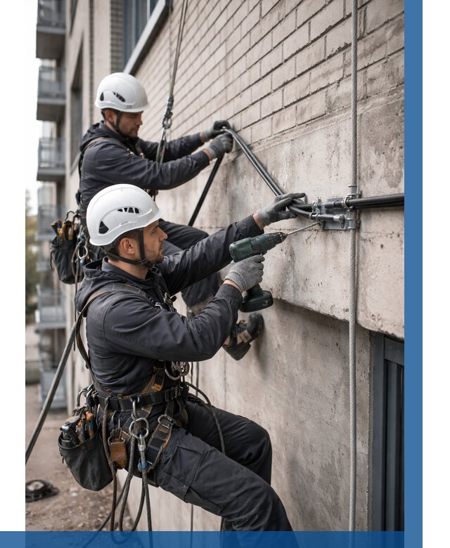 Крепление кабеля на фасаде в Котельниках от 372 р. | ВЫСОТНИК-Ктн