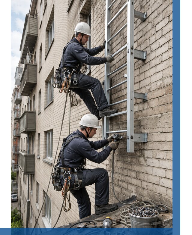 Монтаж пожарной лестницы в Котельниках от 26545 р заказать у ВЫСОТНИК-Ктн