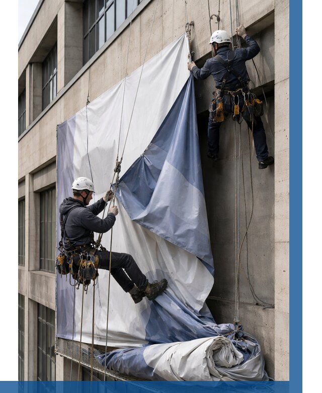 Демонтаж баннеров с фасада в Котельниках от 4778 р. | ВЫСОТНИК-Ктн