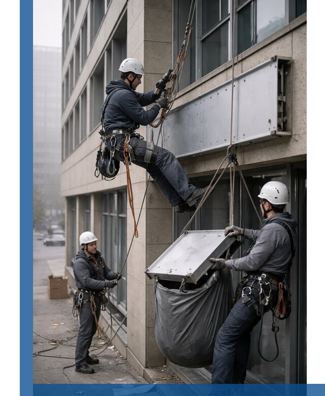 Демонтаж рекламной вывески с высотными работами в Котельниках