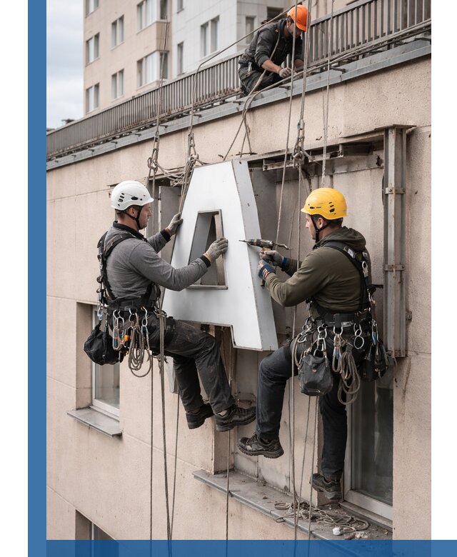 Ремонт и восстановление наружных вывесок на высоте в Котельниках