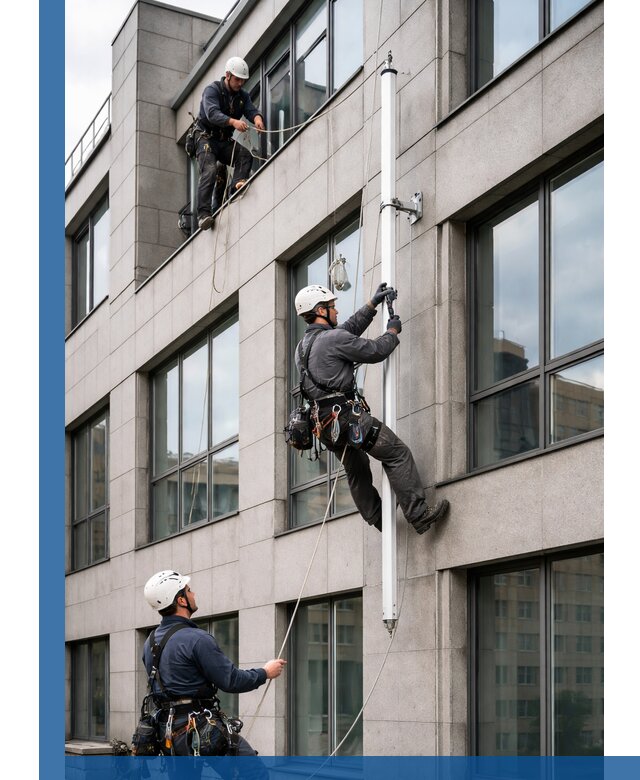 Монтаж флагштока на фасаде здания с креплением и герметикой в Котельниках