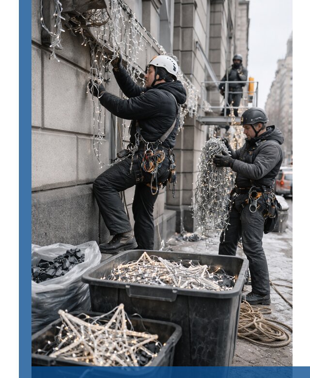 Демонтаж новогоднего оформления и гирлянд в Котельниках