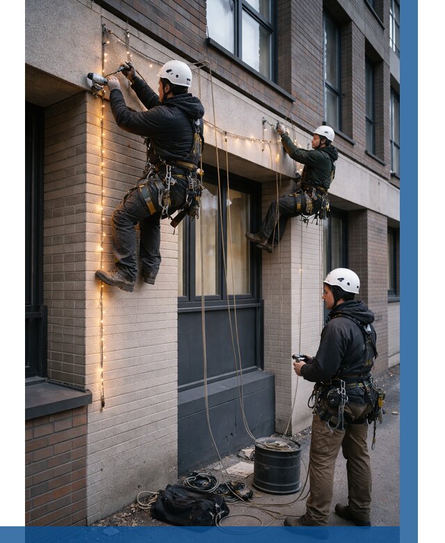 Монтаж гирлянд на фасаде в Котельниках от 3716 р. | ВЫСОТНИК-Ктн