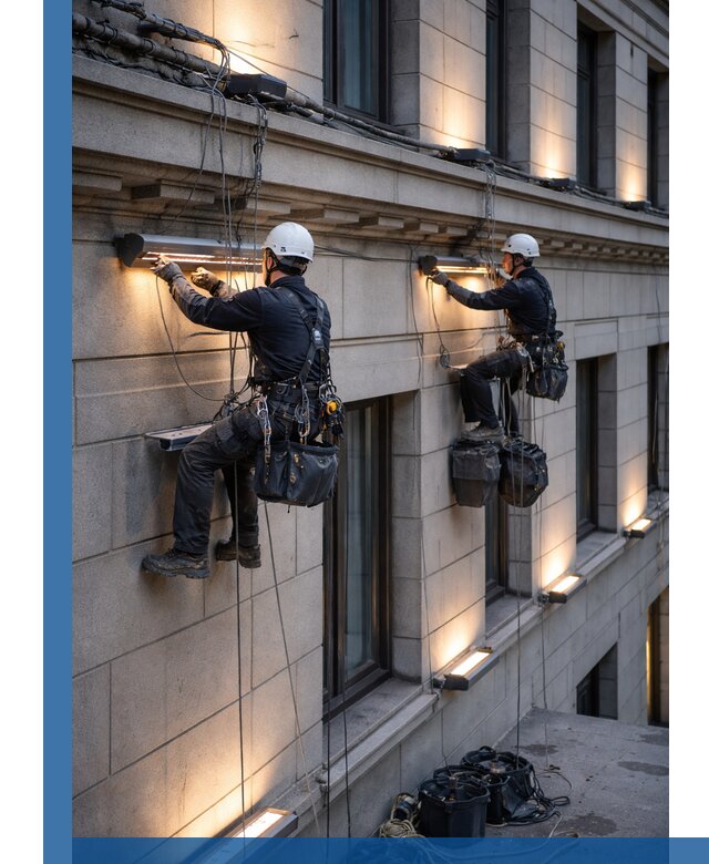 Монтаж архитектурной подсветки фасадов зданий в Котельниках