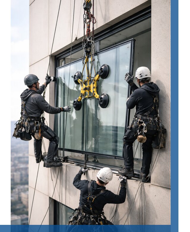 Монтаж стеклопакетов на высоте в Котельниках от 3398 р. | ВЫСОТНИК-Ктн