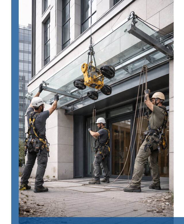 Монтаж стеклянных козырьков под ключ в Котельниках для зданий