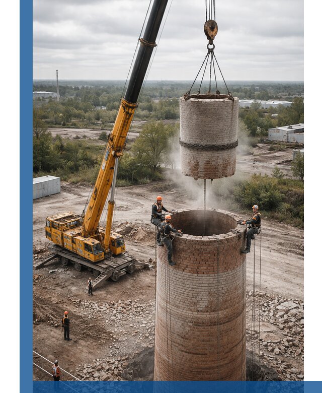 Демонтаж дымовой трубы в Котельниках с гарантиями безопасности