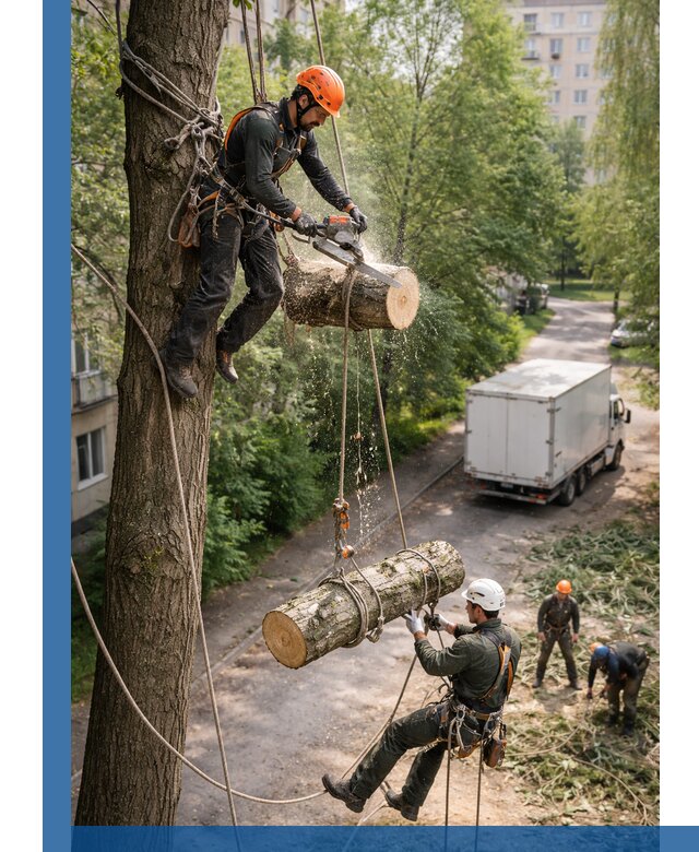 Спил деревьев альпинистами в Котельниках, безопасно и без повреждений