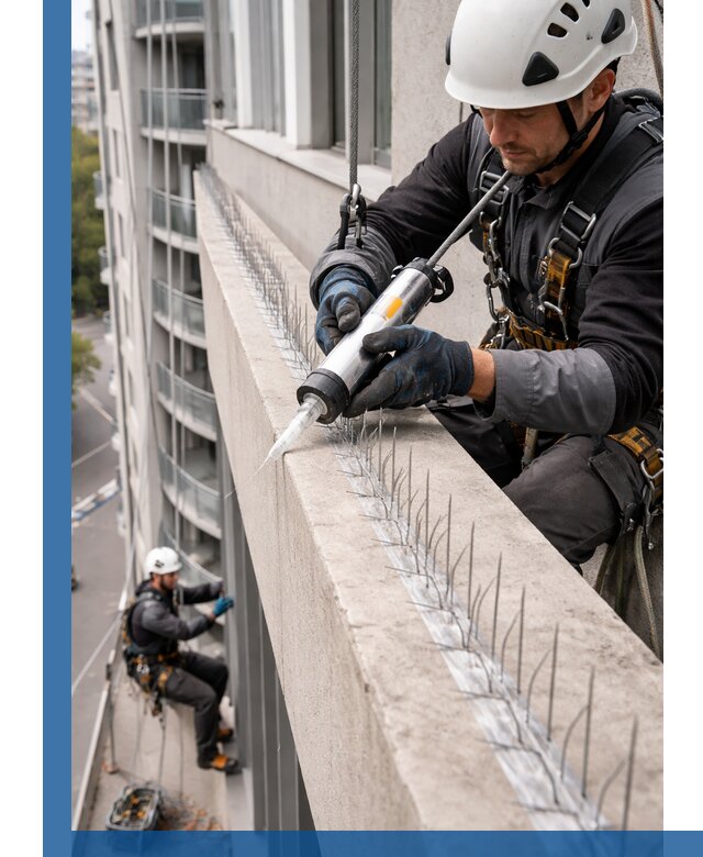 Установка шипов от птиц на фасадах и кровлях в Котельниках